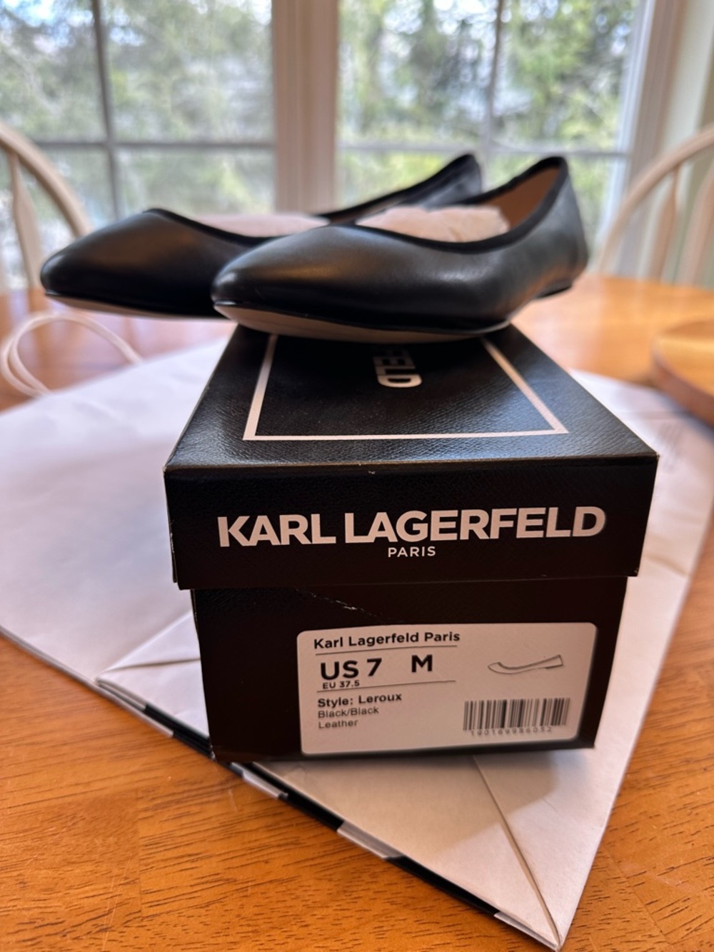 Karl Lagerfeld Black Leather Pointed Ballet Flats